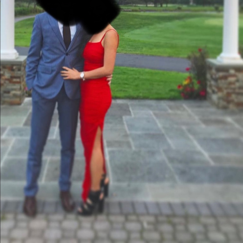 By the way. S. Red asymmetrical dress